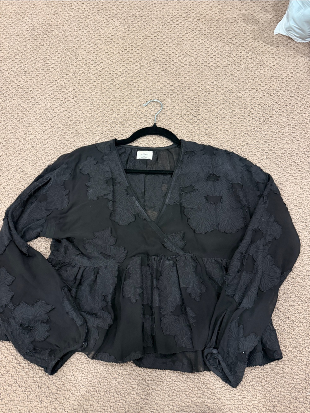 Wilfred Black Floral Appliqué Long-Sleeve Blouse